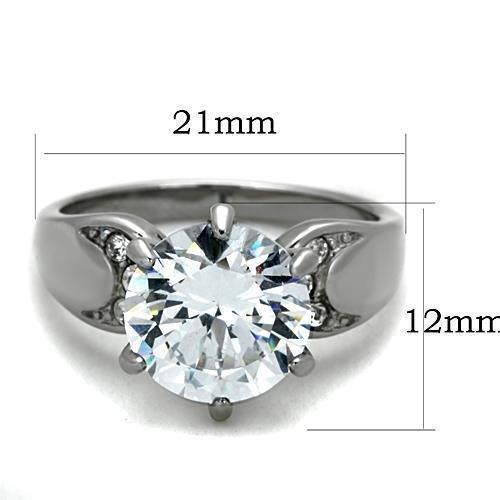 Womens Rings Silver Large Solitaire Stainless Steel Ring with AAA Grade CZ in Clear - Jewelry Store by Erik Rayo