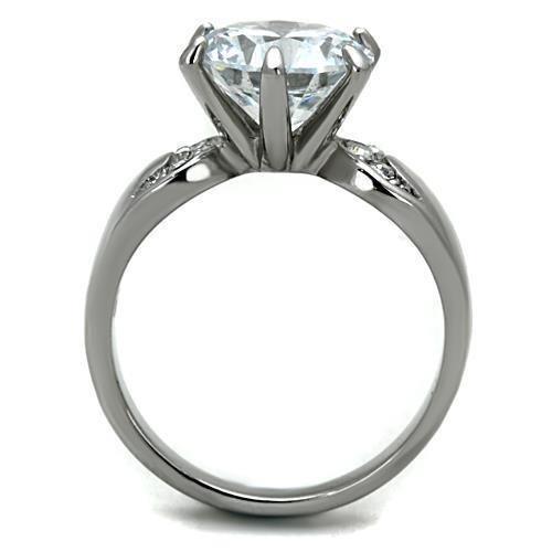 Womens Rings Silver Large Solitaire Stainless Steel Ring with AAA Grade CZ in Clear - Jewelry Store by Erik Rayo