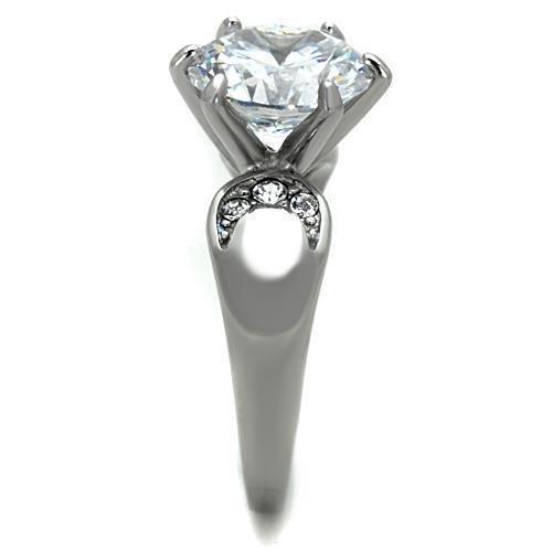 Womens Rings Silver Large Solitaire Stainless Steel Ring with AAA Grade CZ in Clear - Jewelry Store by Erik Rayo