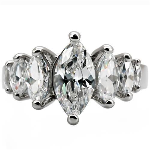 Rings for Womens Silver Marquise Stainless Steel Ring with AAA Grade CZ in Clear - Jewelry Store by Erik Rayo