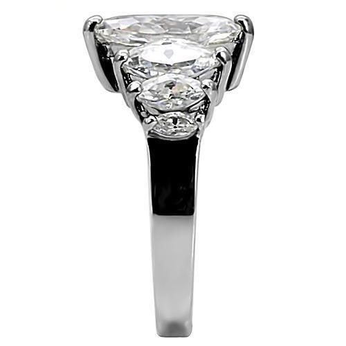Rings for Womens Silver Marquise Stainless Steel Ring with AAA Grade CZ in Clear - Jewelry Store by Erik Rayo