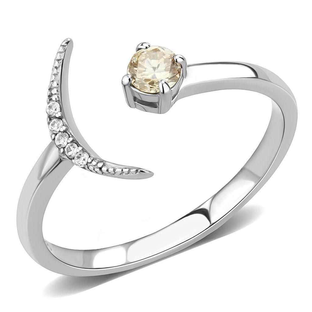 Rings for Womens Silver Moon North Star Stainless Steel Ring with AAA Grade CZ in Champagne - Jewelry Store by Erik Rayo