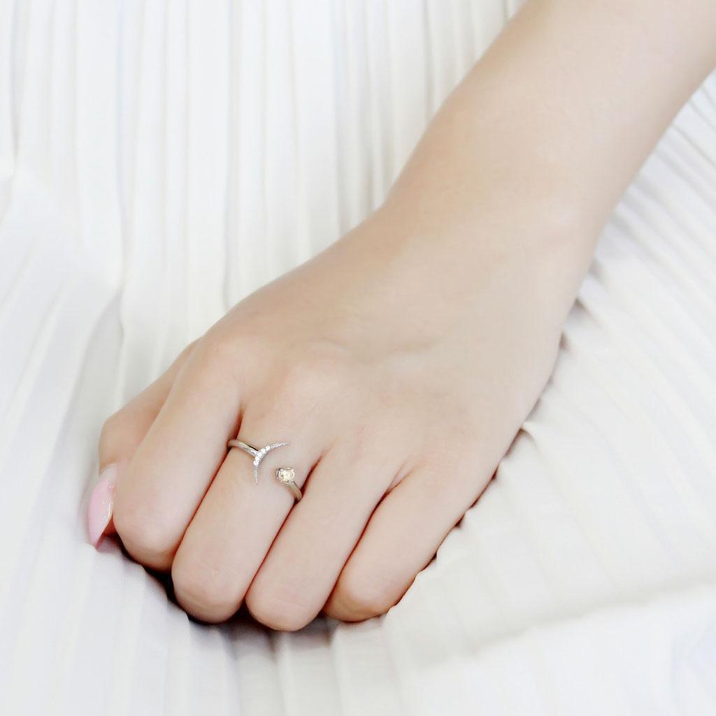 Rings for Womens Silver Moon North Star Stainless Steel Ring with AAA Grade CZ in Champagne - Jewelry Store by Erik Rayo