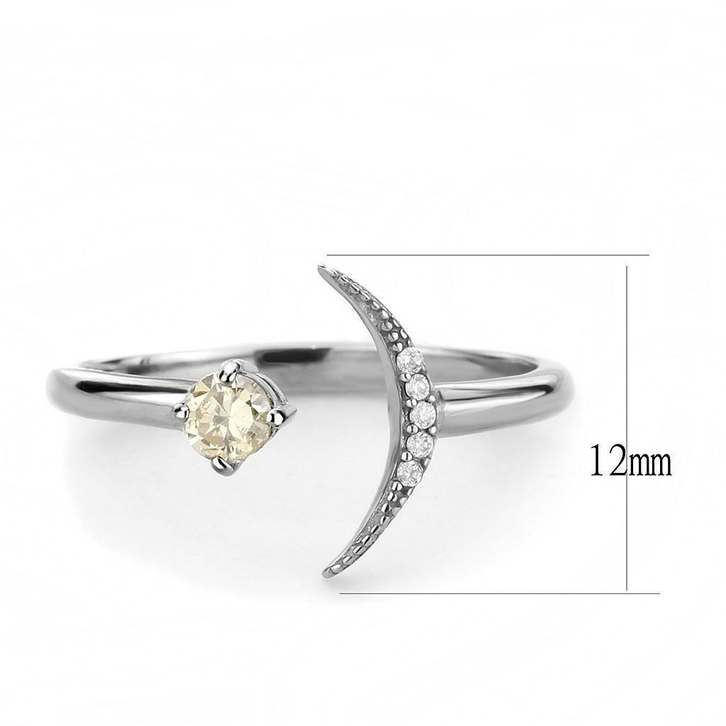 Rings for Womens Silver Moon North Star Stainless Steel Ring with AAA Grade CZ in Champagne - Jewelry Store by Erik Rayo