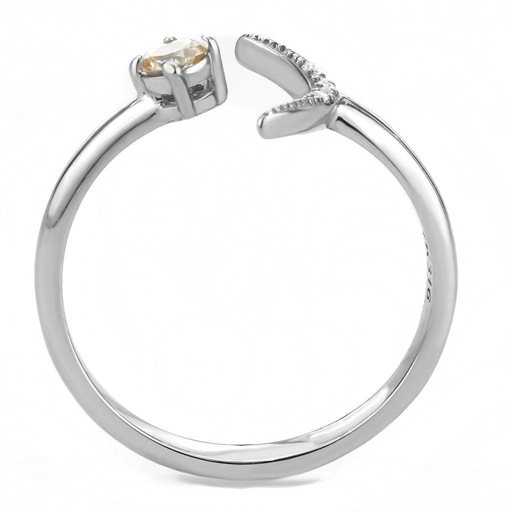 Rings for Womens Silver Moon North Star Stainless Steel Ring with AAA Grade CZ in Champagne - Jewelry Store by Erik Rayo