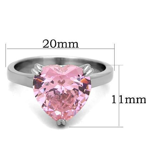 Rings for Womens Silver Pink Heart Stainless Steel Ring with AAA Grade CZ in Rose - Jewelry Store by Erik Rayo