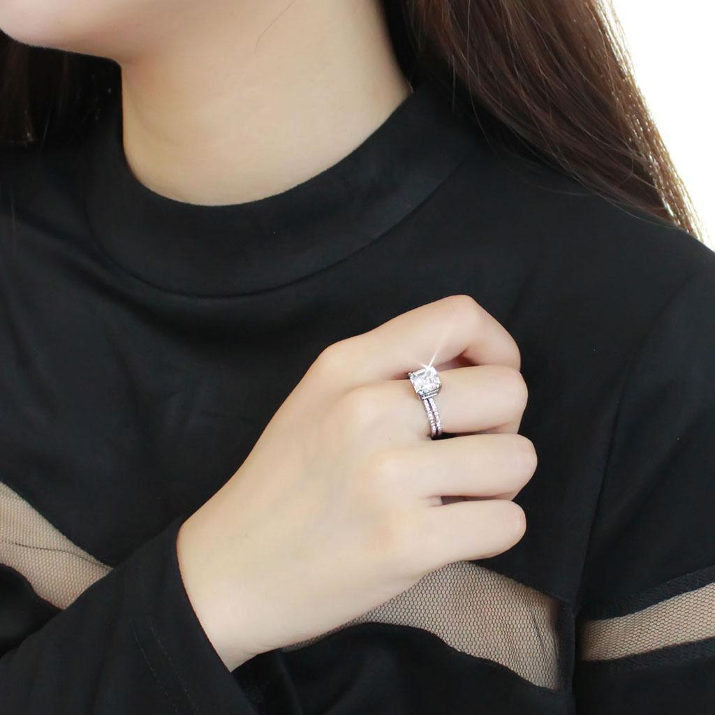 Rings for Womens Silver Princess Cut Squared Stainless Steel Ring with Cubic in Clear - Jewelry Store by Erik Rayo