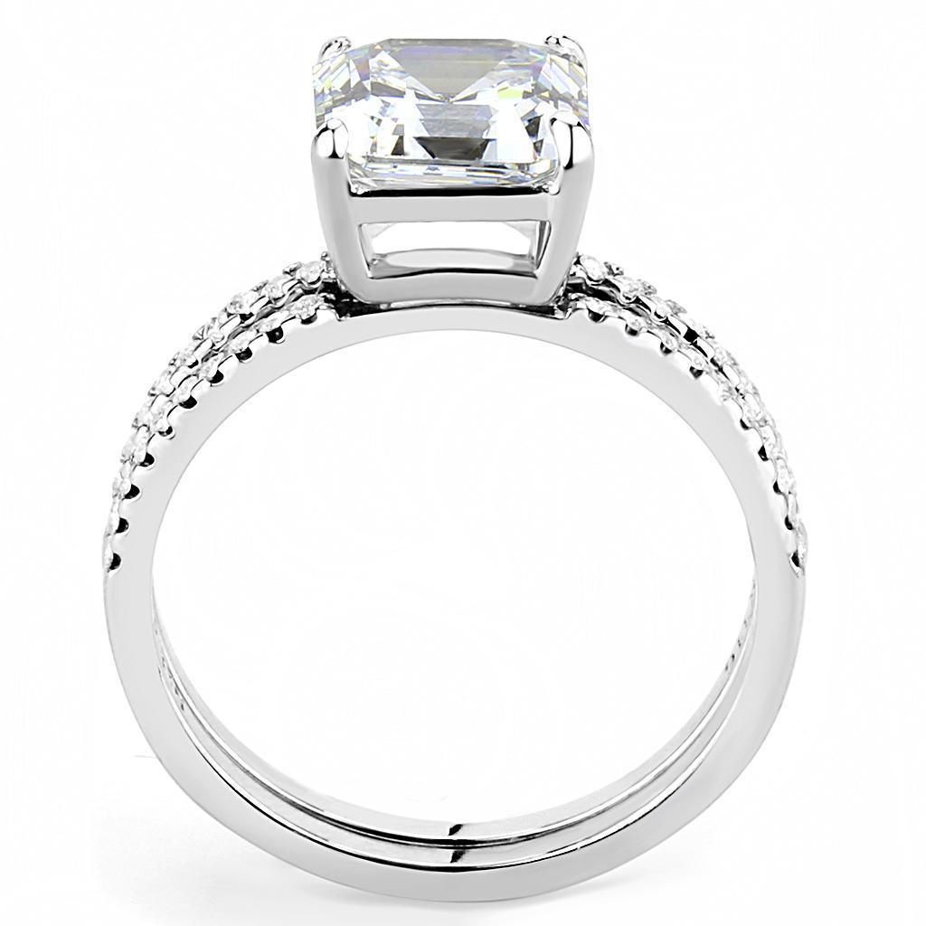 Rings for Womens Silver Princess Cut Squared Stainless Steel Ring with Cubic in Clear - Jewelry Store by Erik Rayo
