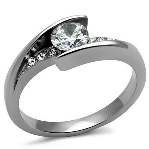 Rings for Womens Silver Round Channel Stainless Steel Ring with AAA Grade CZ in Clear - Jewelry Store by Erik Rayo