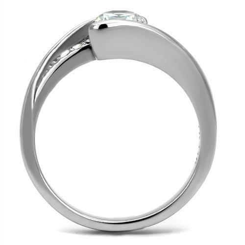 Rings for Womens Silver Round Channel Stainless Steel Ring with AAA Grade CZ in Clear - Jewelry Store by Erik Rayo