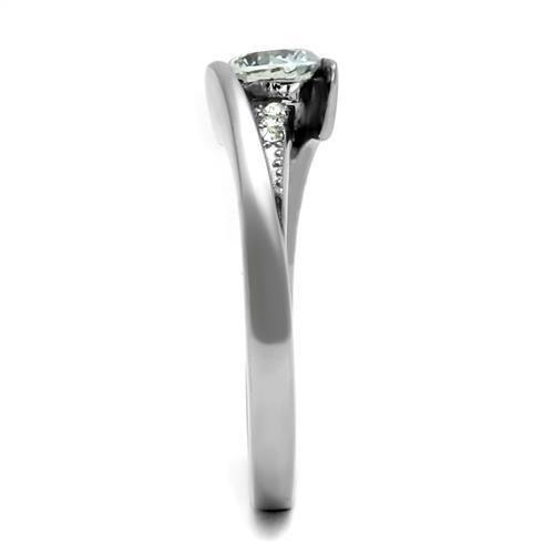 Rings for Womens Silver Round Channel Stainless Steel Ring with AAA Grade CZ in Clear - Jewelry Store by Erik Rayo