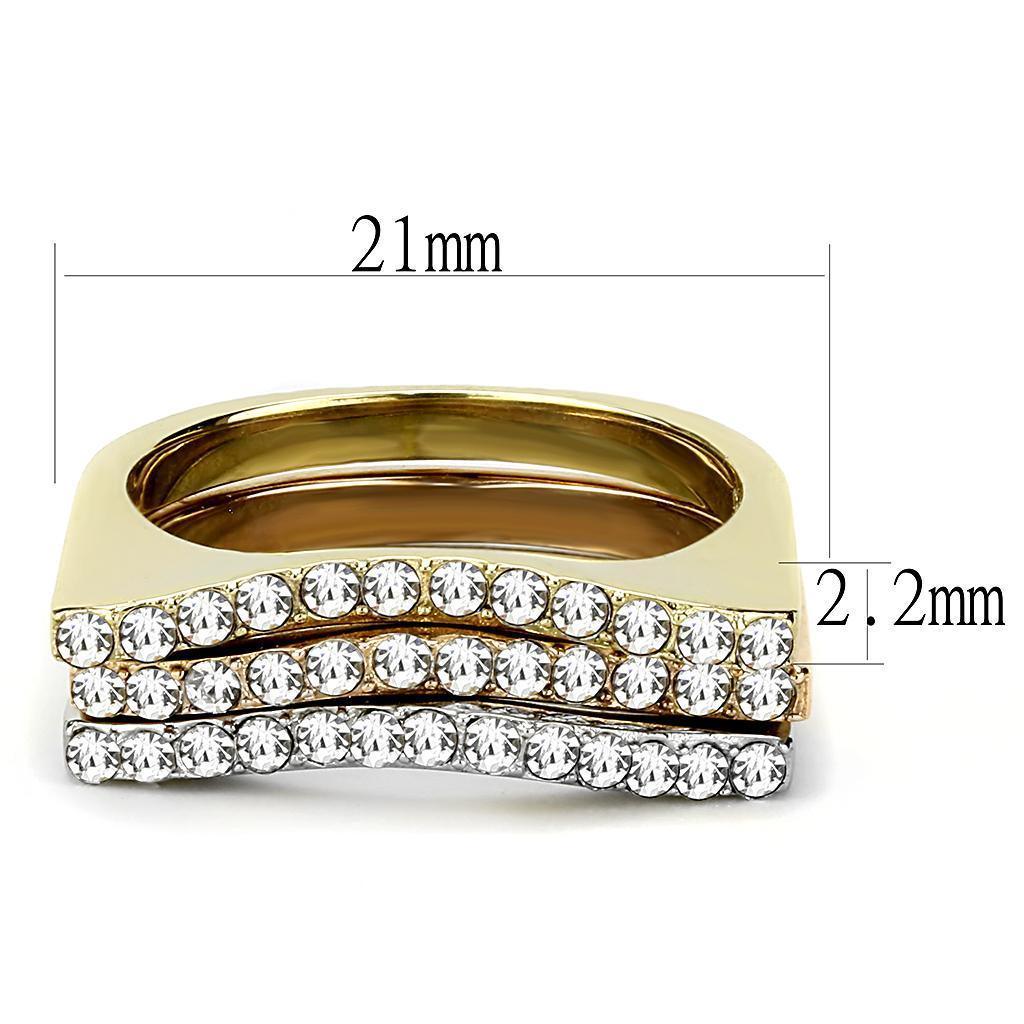 Womens Rings Three Tone Gold & IP Rose Gold 316L Stainless Steel Ring with Top Grade Crystal in Clear TK3234 - Jewelry Store by Erik Rayo