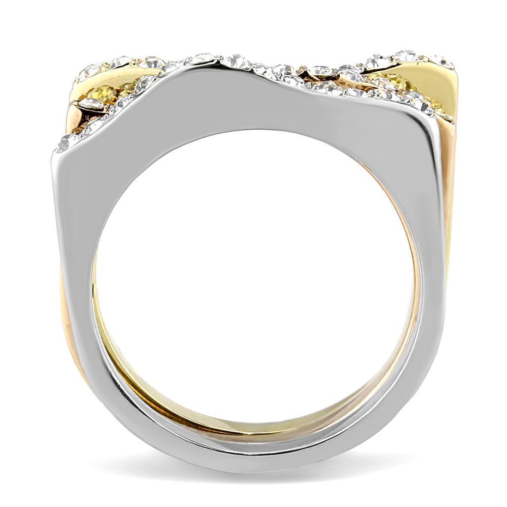 Womens Rings Three Tone Gold & IP Rose Gold 316L Stainless Steel Ring with Top Grade Crystal in Clear TK3234 - Jewelry Store by Erik Rayo
