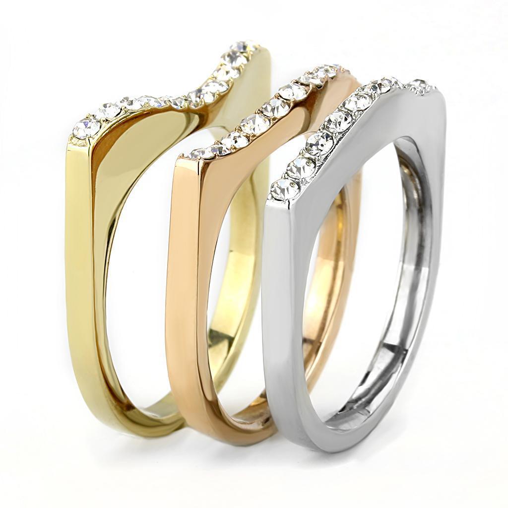 Womens Rings Three Tone Gold & IP Rose Gold 316L Stainless Steel Ring with Top Grade Crystal in Clear TK3234 - Jewelry Store by Erik Rayo