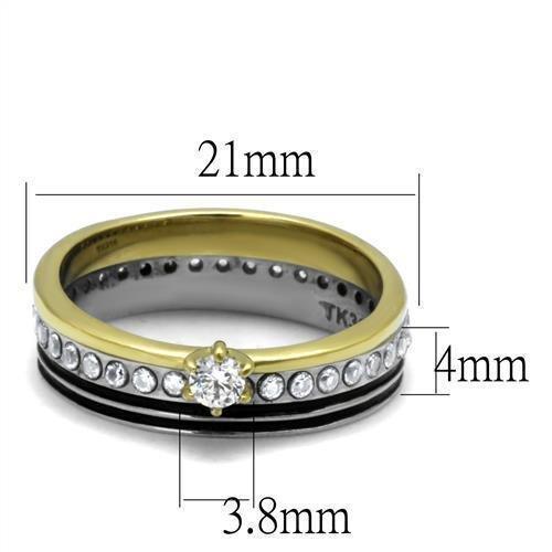 Womens Rings Two-Tone IP Gold (Ion Plating) 316L Stainless Steel Ring with AAA Grade CZ in Clear TK3108 - Jewelry Store by Erik Rayo