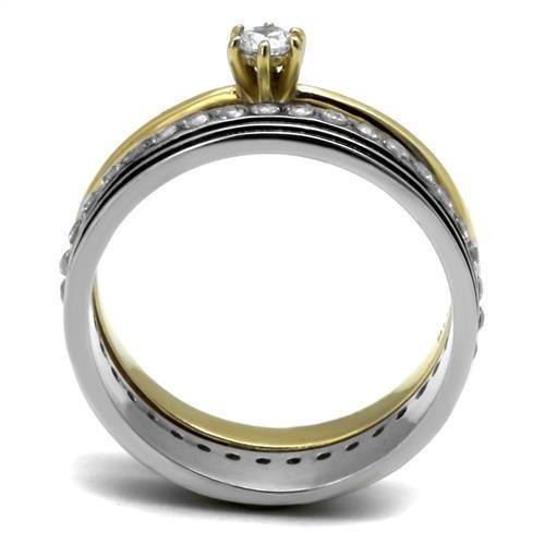 Womens Rings Two-Tone IP Gold (Ion Plating) 316L Stainless Steel Ring with AAA Grade CZ in Clear TK3108 - Jewelry Store by Erik Rayo