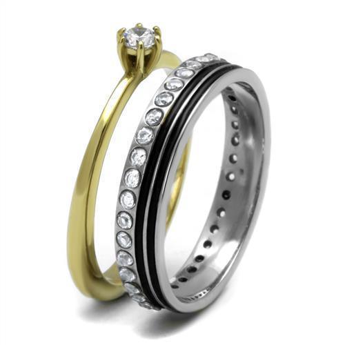 Womens Rings Two-Tone IP Gold (Ion Plating) 316L Stainless Steel Ring with AAA Grade CZ in Clear TK3108 - Jewelry Store by Erik Rayo