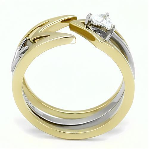 Womens Rings Two-Tone IP Gold (Ion Plating) 316L Stainless Steel Ring with AAA Grade CZ in Clear TK3183 - Jewelry Store by Erik Rayo