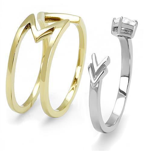 Womens Rings Two-Tone IP Gold (Ion Plating) 316L Stainless Steel Ring with AAA Grade CZ in Clear TK3183 - Jewelry Store by Erik Rayo
