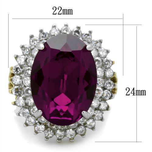 Womens Rings Two-Tone IP Gold (Ion Plating) 316L Stainless Steel Ring with Top Grade Crystal in Amethyst TK1892 - Jewelry Store by Erik Rayo