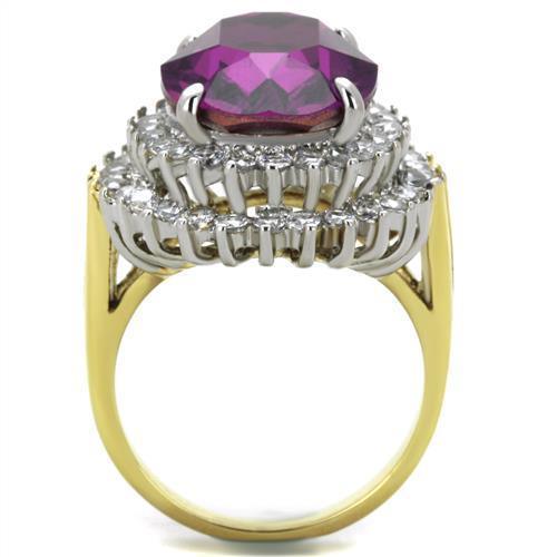 Womens Rings Two-Tone IP Gold (Ion Plating) 316L Stainless Steel Ring with Top Grade Crystal in Amethyst TK1892 - Jewelry Store by Erik Rayo