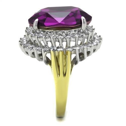 Womens Rings Two-Tone IP Gold (Ion Plating) 316L Stainless Steel Ring with Top Grade Crystal in Amethyst TK1892 - Jewelry Store by Erik Rayo