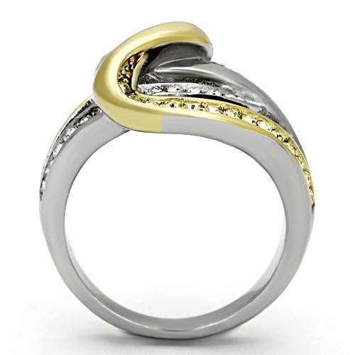 Womens Rings Two-Tone IP Gold (Ion Plating) 316L Stainless Steel Ring with Top Grade Crystal in Citrine Yellow TK1094 - Jewelry Store by Erik Rayo