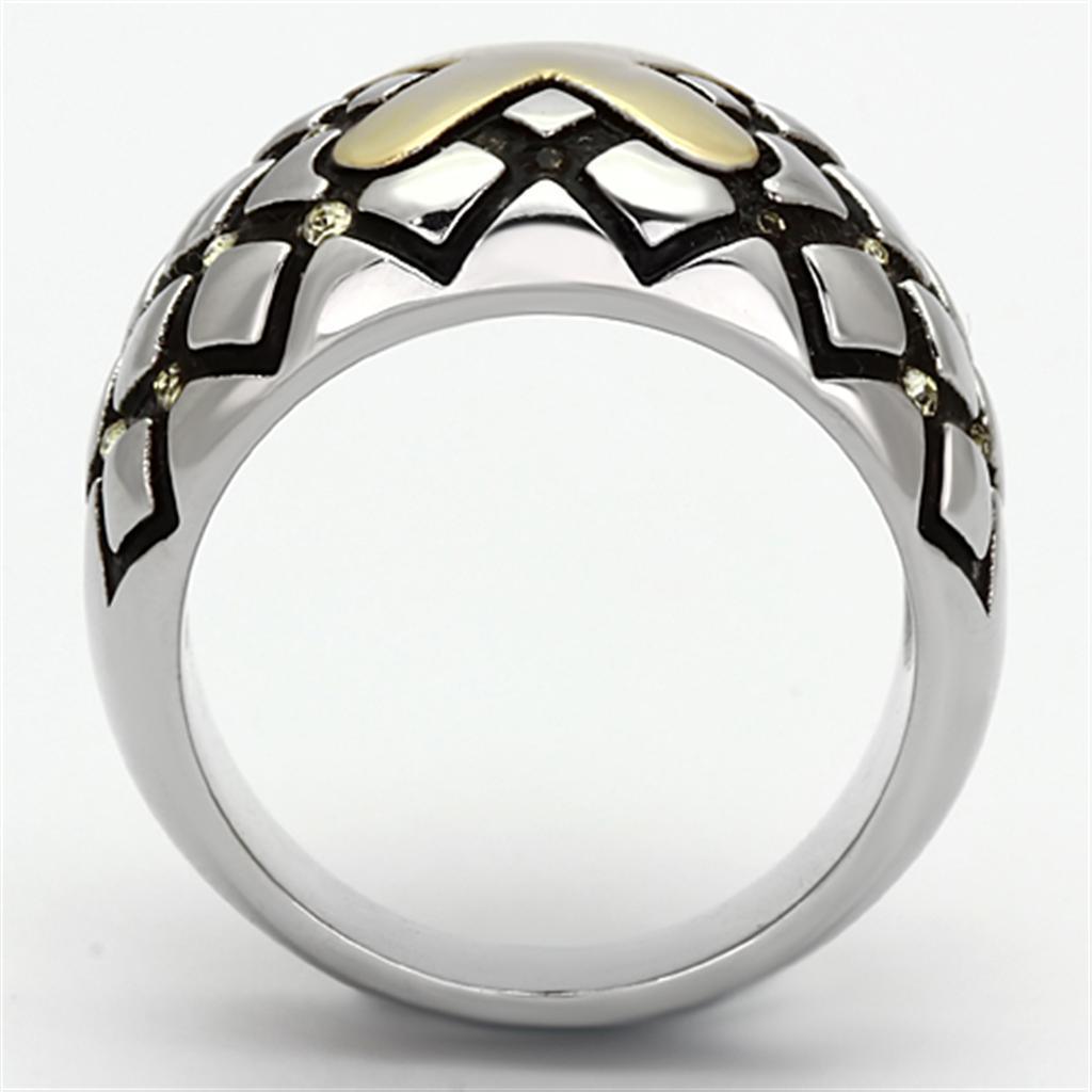 Womens Rings Two-Tone IP Gold (Ion Plating) 316L Stainless Steel Ring with Top Grade Crystal in Citrine Yellow TK1131 - Jewelry Store by Erik Rayo