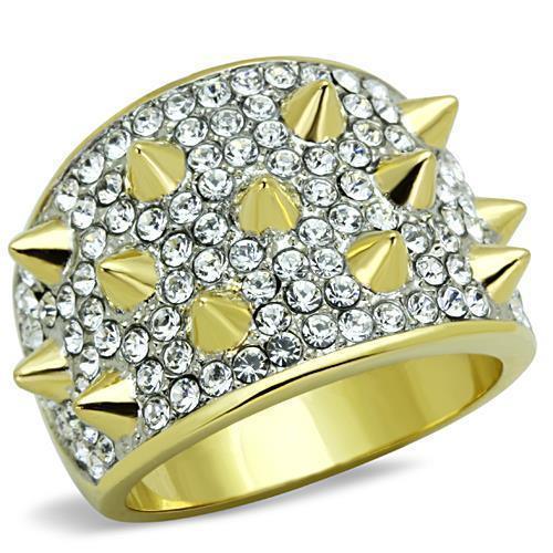 Womens Rings Two-Tone IP Gold (Ion Plating) 316L Stainless Steel Ring with Top Grade Crystal in Clear TK1697 - Jewelry Store by Erik Rayo