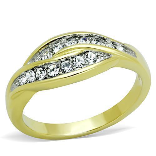 Womens Rings Two-Tone IP Gold (Ion Plating) 316L Stainless Steel Ring with Top Grade Crystal in Clear TK1704 - Jewelry Store by Erik Rayo