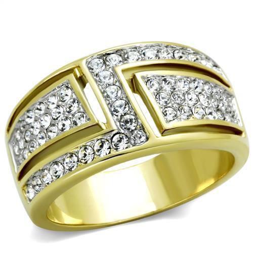 Womens Rings Two-Tone IP Gold (Ion Plating) 316L Stainless Steel Ring with Top Grade Crystal in Clear TK1845 - Jewelry Store by Erik Rayo