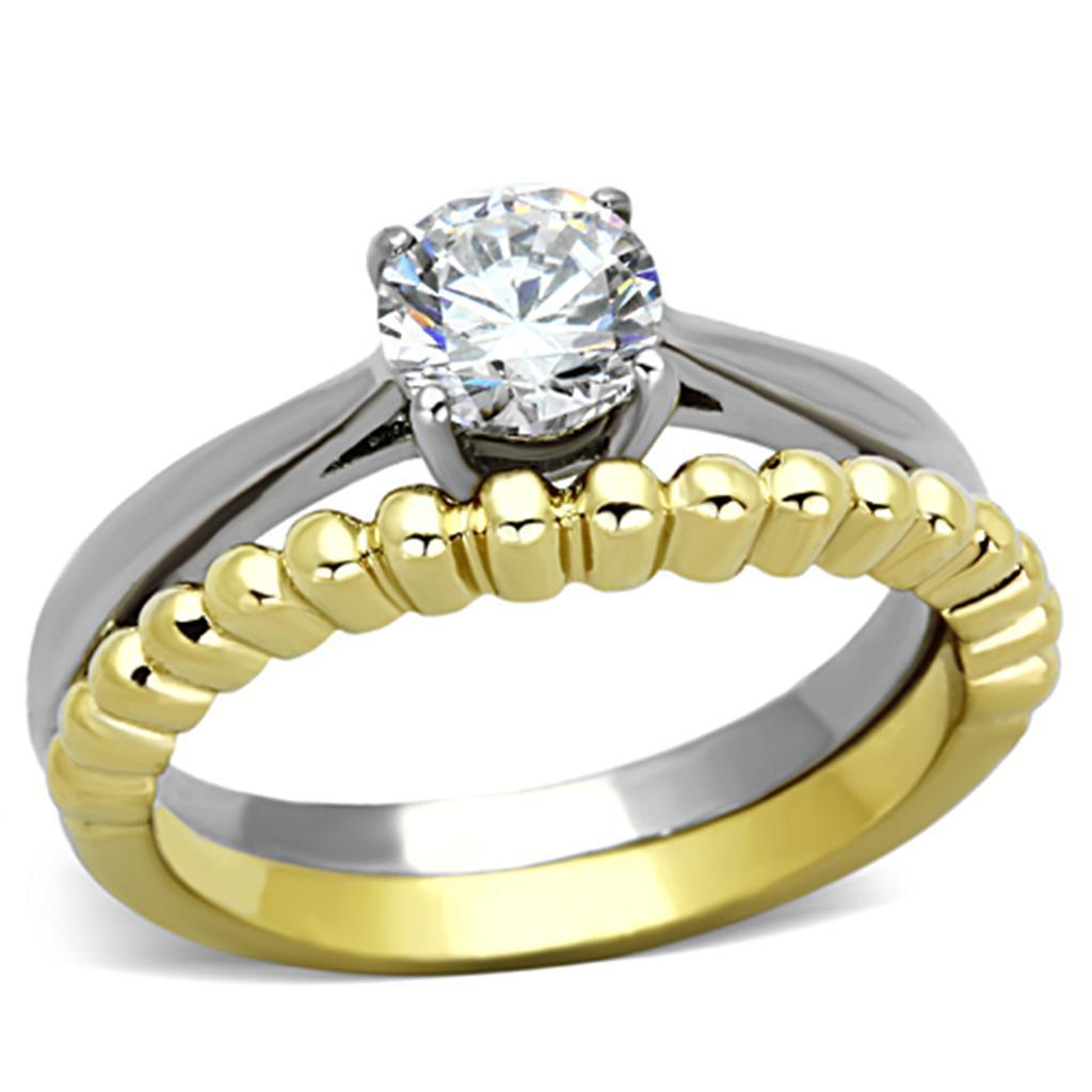 Rings for Womens Two-Tone IP Gold (Ion Plating) Stainless Steel Ring with AAA Grade CZ in Clear TK1093 - Jewelry Store by Erik Rayo