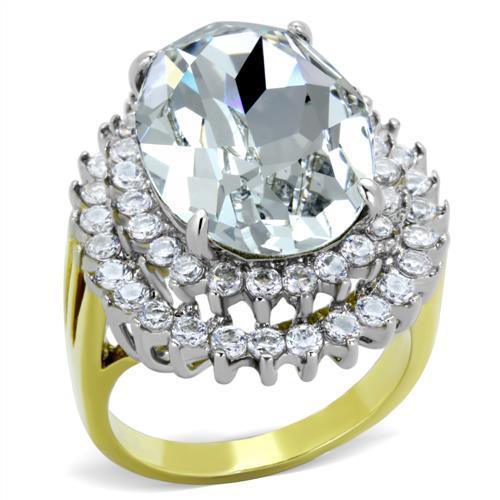 Womens Rings Two-Tone IP Gold (Ion Plating) Stainless Steel Ring with Top Grade Crystal in Clear TK1894 - Jewelry Store by Erik Rayo