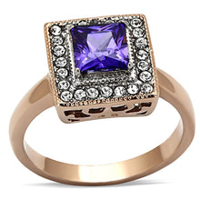 Load image into Gallery viewer, Womens Rings Two-Tone IP Rose Gold 316L Stainless Steel Ring with AAA Grade CZ in Tanzanite TK1162 - Jewelry Store by Erik Rayo
