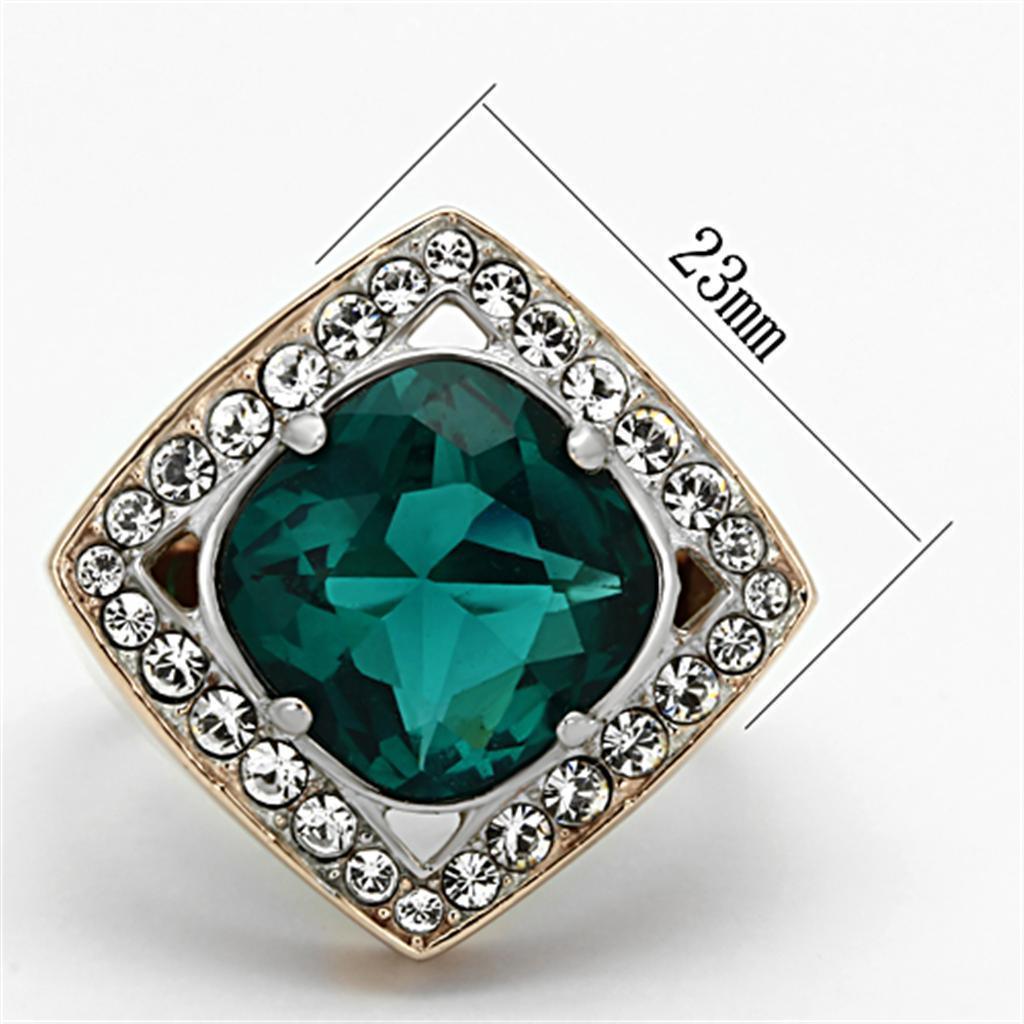 Womens Rings Two-Tone IP Rose Gold 316L Stainless Steel Ring with Glass in Blue Zircon TK1160 - Jewelry Store by Erik Rayo