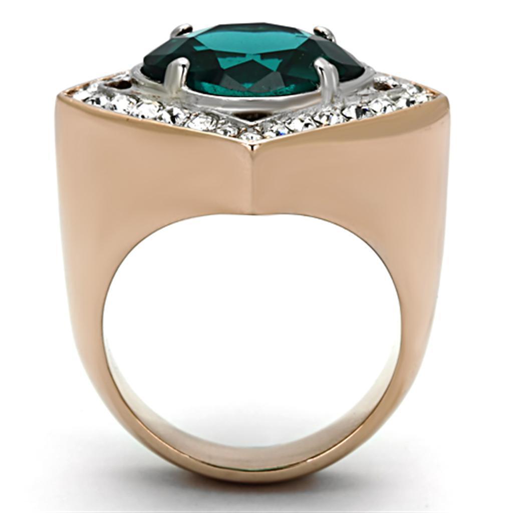 Womens Rings Two-Tone IP Rose Gold 316L Stainless Steel Ring with Glass in Blue Zircon TK1160 - Jewelry Store by Erik Rayo