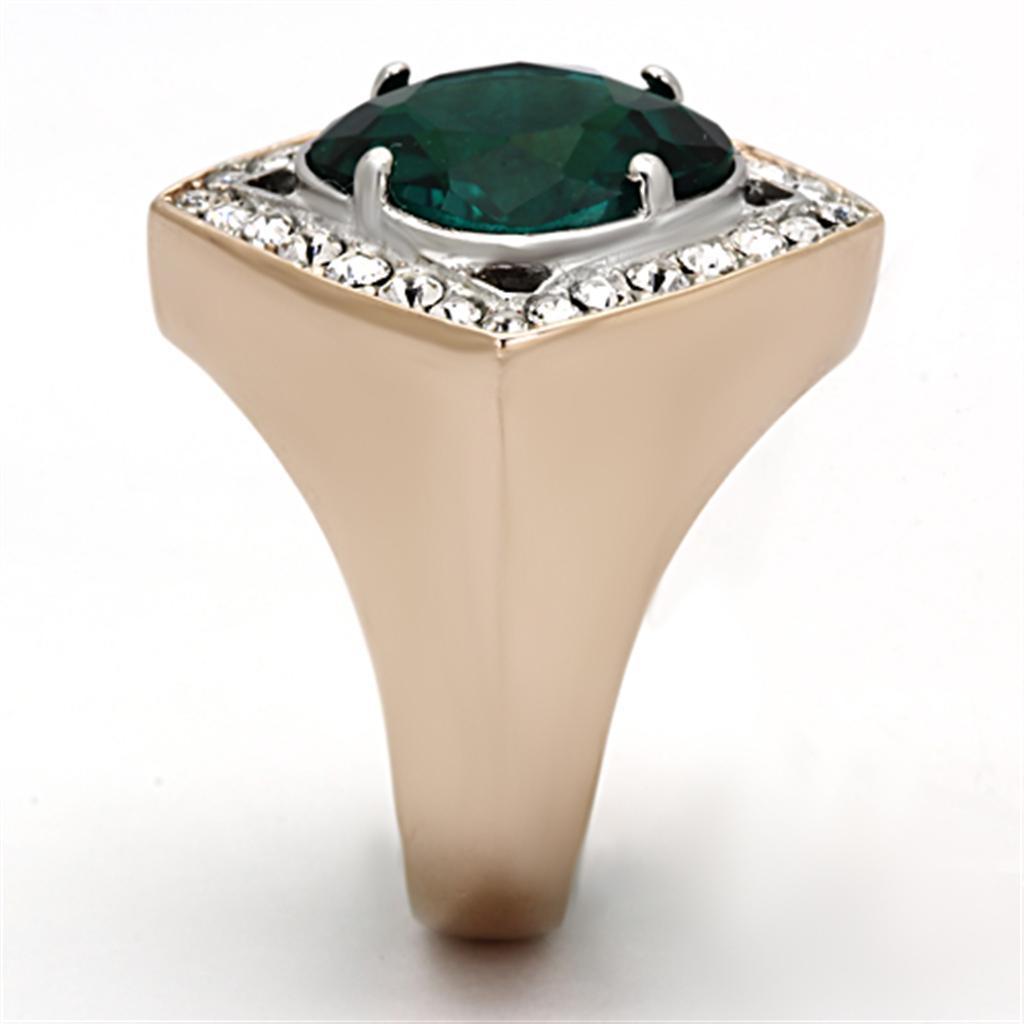 Womens Rings Two-Tone IP Rose Gold 316L Stainless Steel Ring with Glass in Blue Zircon TK1160 - Jewelry Store by Erik Rayo