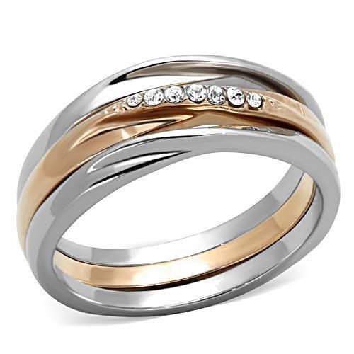 Womens Rings Two-Tone IP Rose Gold 316L Stainless Steel Ring with Top Grade Crystal in Clear TK1340 - Jewelry Store by Erik Rayo