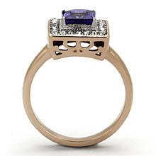 Load image into Gallery viewer, Womens Rings Two-Tone IP Rose Gold Stainless Steel Ring with AAA Grade CZ in Tanzanite TK1162 - Jewelry Store by Erik Rayo
