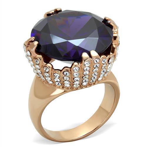 Womens Rose Gold Ring Anillo Para Mujer 316L Stainless Steel Ring with AAA Grade CZ in Amethyst Carpi - Jewelry Store by Erik Rayo