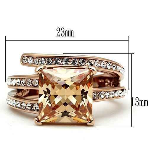 Womens Rose Gold Ring Anillo Para Mujer Stainless Steel Ring with AAA Grade CZ in Champagne Rimini - Jewelry Store by Erik Rayo
