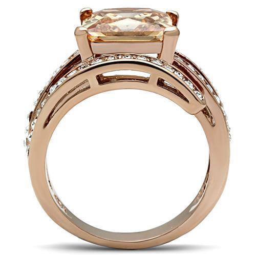 Womens Rose Gold Ring Anillo Para Mujer Stainless Steel Ring with AAA Grade CZ in Champagne Rimini - Jewelry Store by Erik Rayo