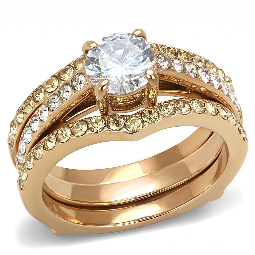 Womens Rose Gold Ring Anillo Para Mujer 316L Stainless Steel Ring with AAA Grade CZ in Clear Atri - Jewelry Store by Erik Rayo