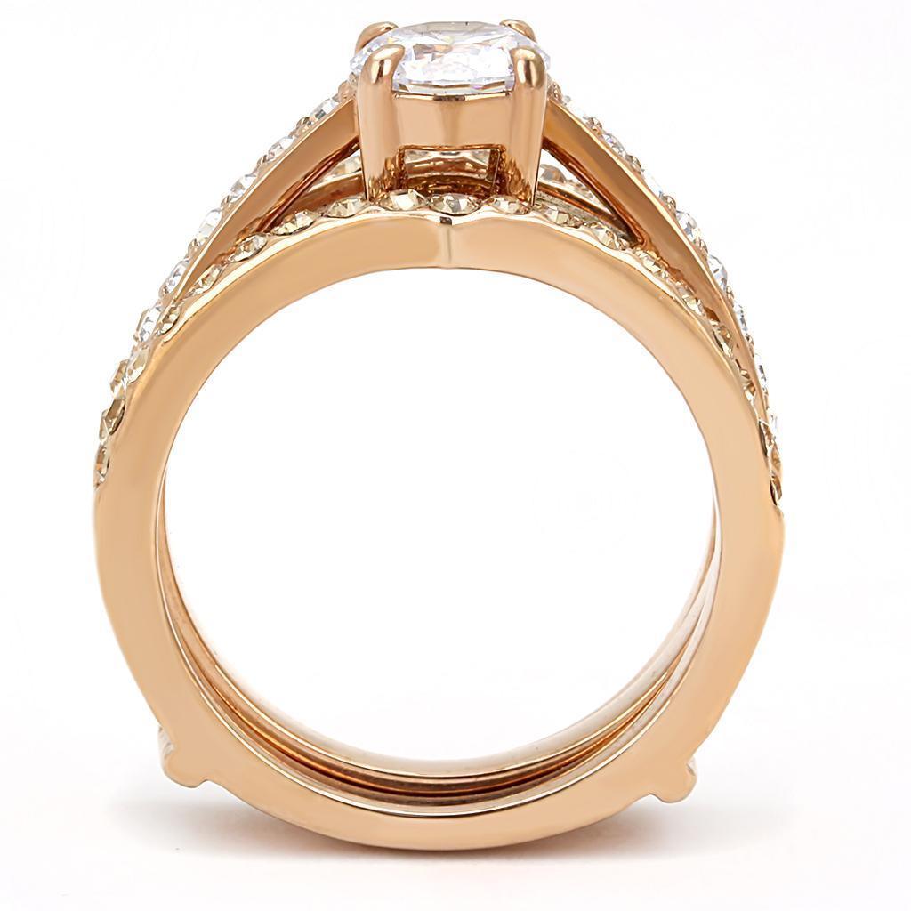 Womens Rose Gold Ring Anillo Para Mujer 316L Stainless Steel Ring with AAA Grade CZ in Clear Atri - Jewelry Store by Erik Rayo