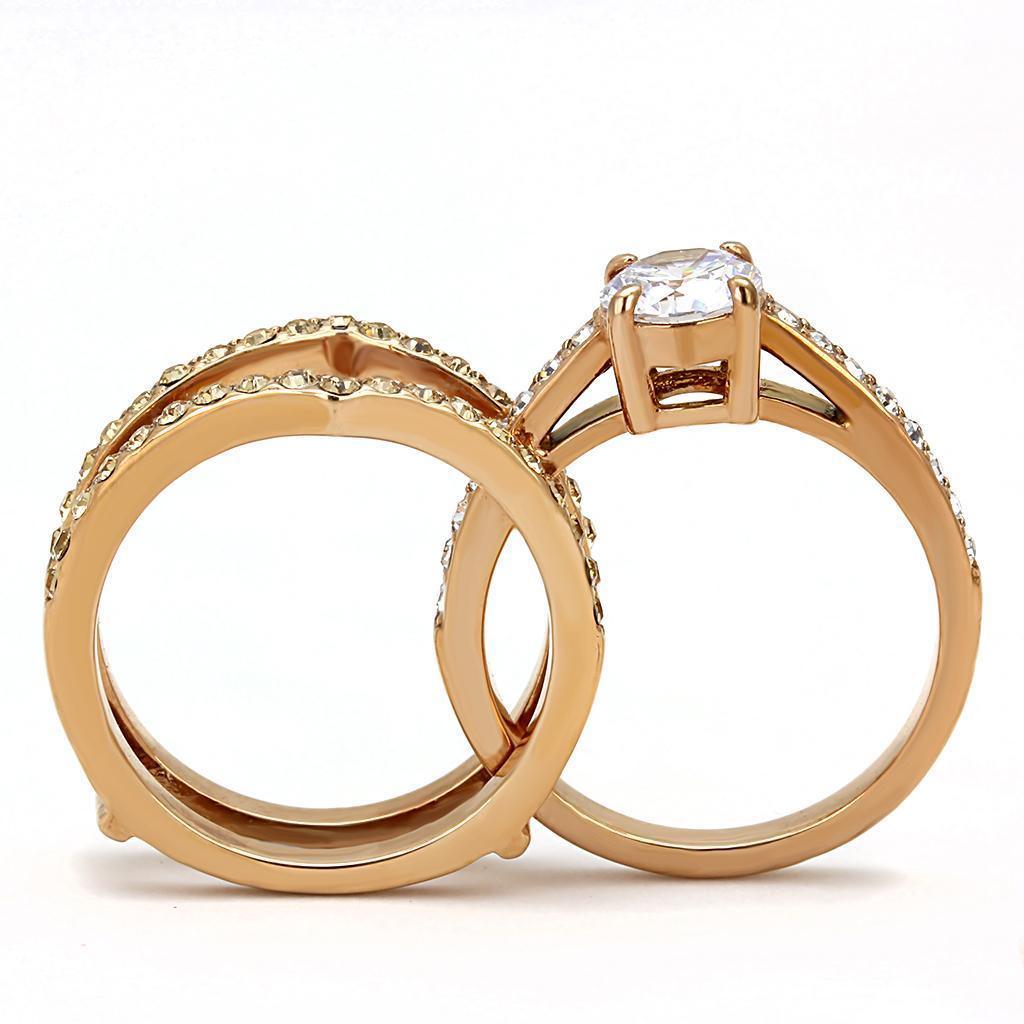 Womens Rose Gold Ring Anillo Para Mujer 316L Stainless Steel Ring with AAA Grade CZ in Clear Atri - Jewelry Store by Erik Rayo
