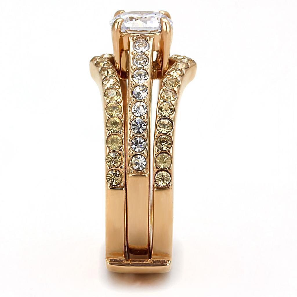 Womens Rose Gold Ring Anillo Para Mujer 316L Stainless Steel Ring with AAA Grade CZ in Clear Atri - Jewelry Store by Erik Rayo