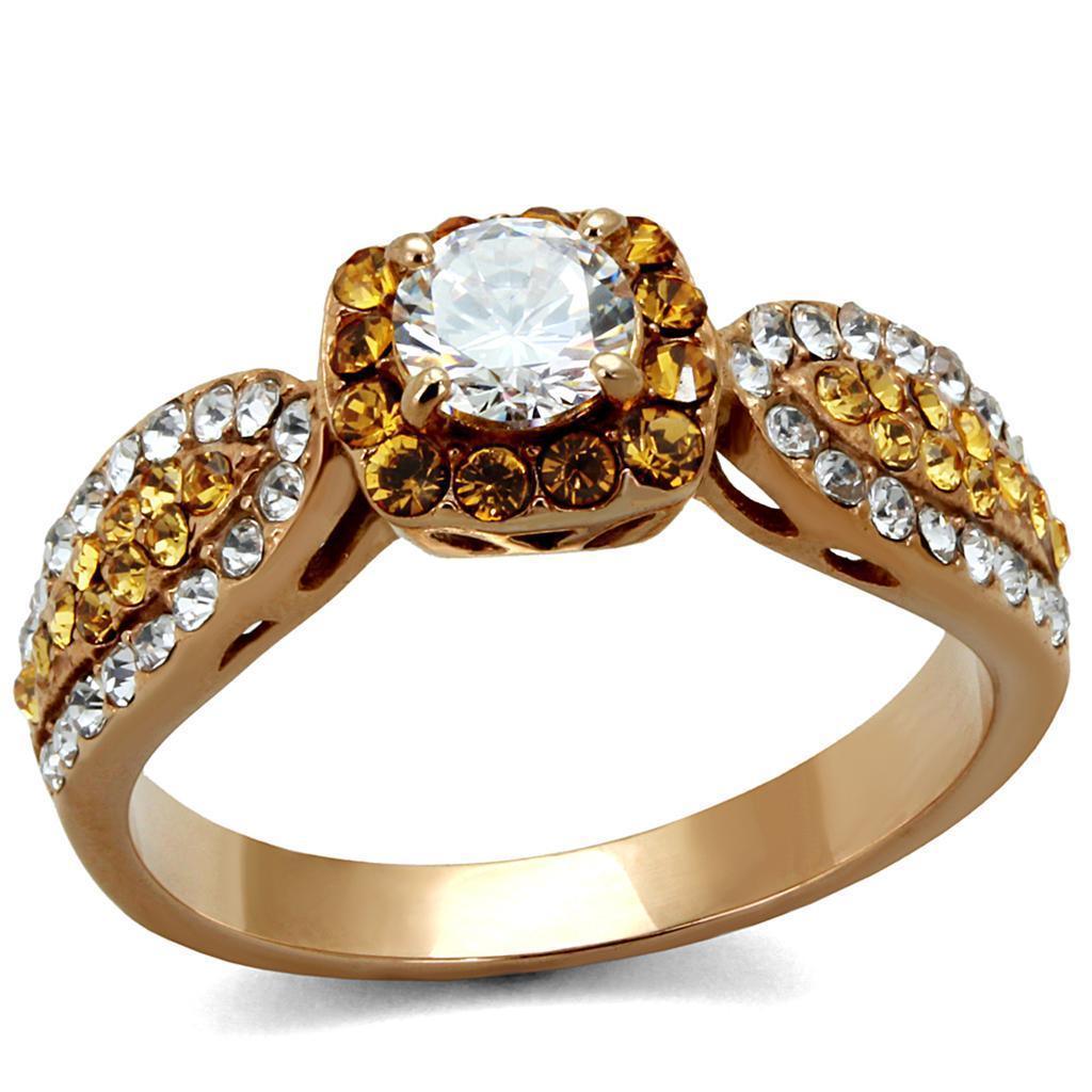 Womens Rose Gold Ring Anillo Para Mujer 316L Stainless Steel Ring with AAA Grade CZ in Clear Capua - Jewelry Store by Erik Rayo
