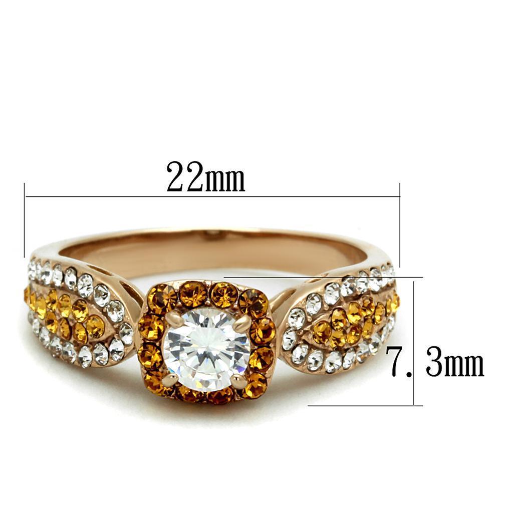 Womens Rose Gold Ring Anillo Para Mujer 316L Stainless Steel Ring with AAA Grade CZ in Clear Capua - Jewelry Store by Erik Rayo