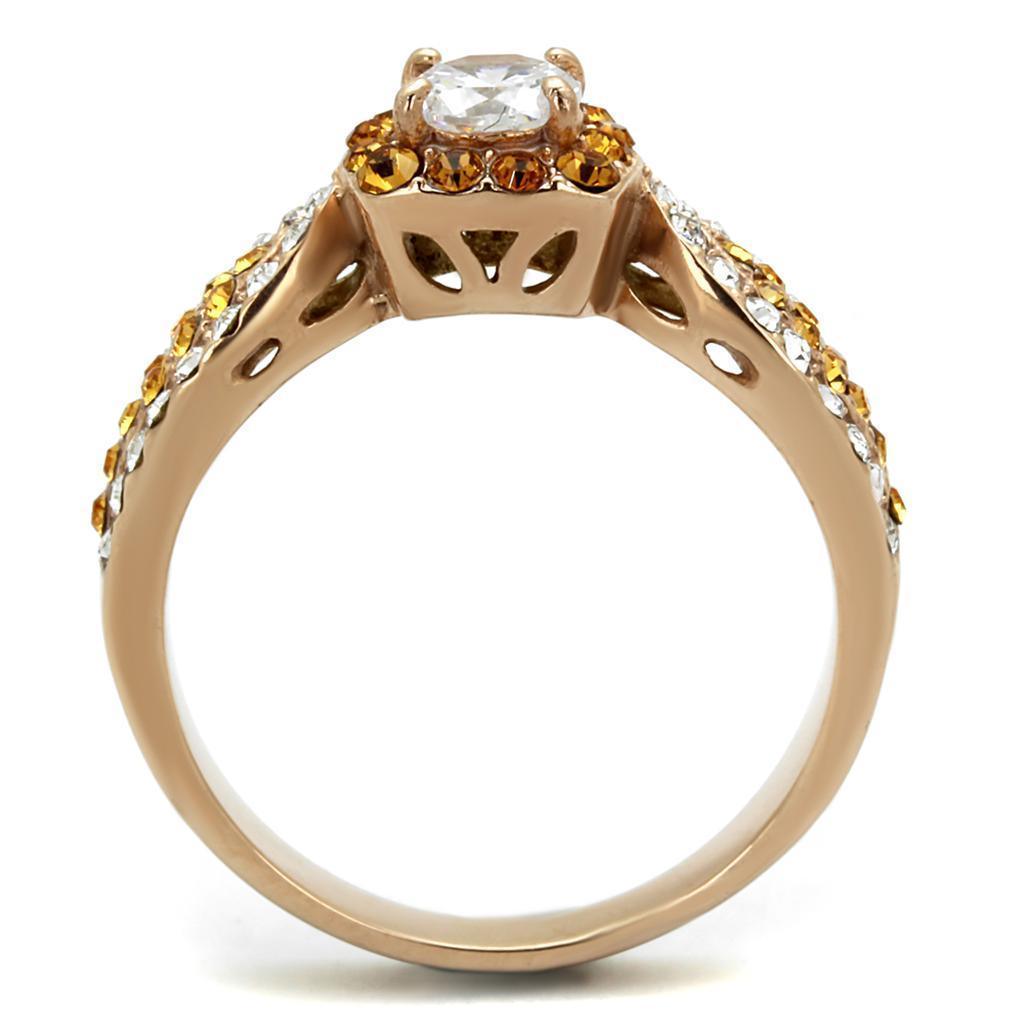 Womens Rose Gold Ring Anillo Para Mujer 316L Stainless Steel Ring with AAA Grade CZ in Clear Capua - Jewelry Store by Erik Rayo