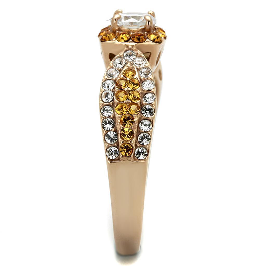 Womens Rose Gold Ring Anillo Para Mujer 316L Stainless Steel Ring with AAA Grade CZ in Clear Capua - Jewelry Store by Erik Rayo